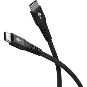 USB-C Supersoftes Textilkabel mit Metallsteckern, USB-C auf USB-C, 60 W, schwarz