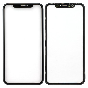 Frontglas mit Klebestreifen und Rahmen, kalt gepresst, für iPhone X / XS, ohne Polarisator, schwarz