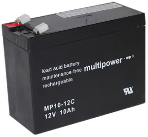 Blei-Akku Multipower MP10-12C, zyklenfest, 6,3 mm Faston Anschluss, 12 Volt, 10 Ah