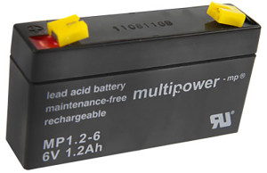 Blei-Akku Multipower MP1.2-6, 4,8 mm Faston Anschluss, 6 Volt, 1,2 Ah
