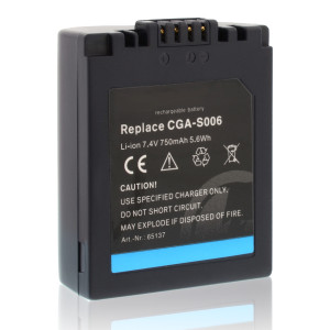 Akku wie Panasonic CGA-S006, CGA-S006E, CGR-S006E, DMW-BMA7, BP-DC5 für Lumix DMC, 750 mAh