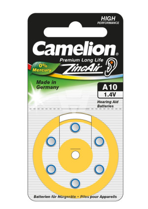 Hörgerät-Batterie Camelion 10, A10, Made in Germany, 6 Stück