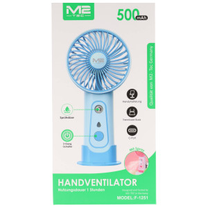Handventilator mit Sprühdüse, Handyhalterung und Standfuß, 3 Gebläsestufen, wiederaufladbar per USB-C, farblich sortiert