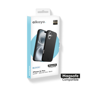 alkaya. LUCID MagSafe kompatible Silikon Schutzhülle für iPhone 16 Plus, Schwarz