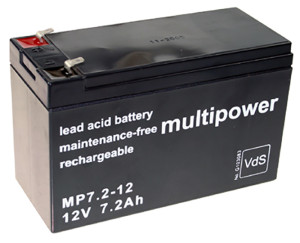 Blei-Akku Multipower MP7.2-12, mit VDS-Zulassung, 4,8 mm Faston Anschluss, 12 Volt, 7,2 Ah
