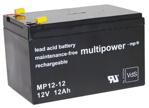 Blei-Akku Multipower MP12-12, mit VDS-Zulassung, 4,8 mm Faston Anschluss, 12 Volt, 12 Ah