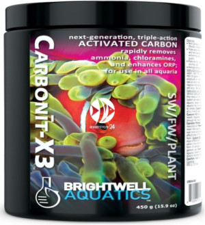 BRIGHTWELL AQUATICS Carbonit-X3 225g - Węgiel aktywowany o potrójnym działaniu, błyskawicznie usuwa amoniak i chlor oraz wzmacnia potencjał redoks.