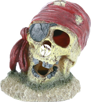 AQUA DELLA Pirate Skull Eyepatch - Ozdoba ukazująca czaszkę pirata z czerwoną bandaną do akwarium [wymiary - 7x7x8cm]