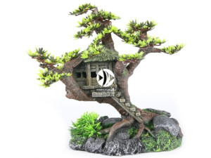 AQUA DELLA Tree House - Ręcznie malowany dom na drzewie liściastym do akwarium