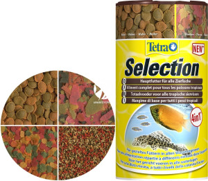 TETRA Selection 250ml - 4 rodzaje pokarmów dla ryb z różnych stref akwarium.