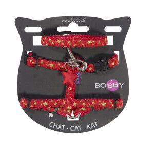 Harnais pour chat avec laisse noir merry de chez bobby