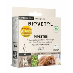 Pipettes insectifuges bio chat chaton par 3 + 1 gratuite biovetol