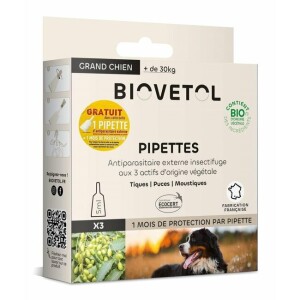 Pipettes insectifuges bio grand chien 3 + 1 offerte biovetol