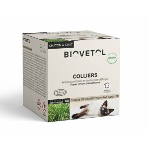 Pack économique de 6 colliers insectifuges chat biovétol