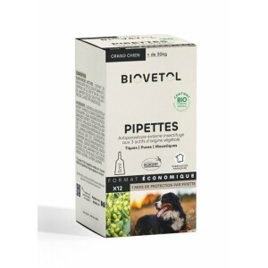 Pack économique 12 pipettes insectifuges bio grand chien biovétol
