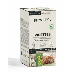 Pack économique 12 pipettes insectifuges bio chat chaton biovétol