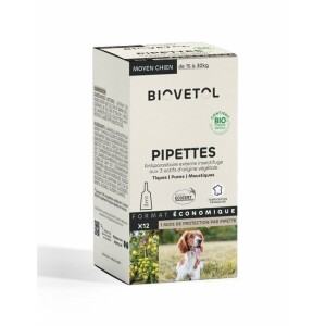 Pack économique 12 pipettes bio moyen chien biovétol