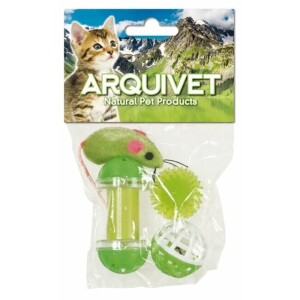 Jouets chat avec souris balles et cylindre pack de 4 par arquivet