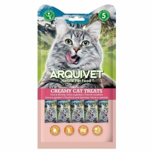 Snacks naturels crémeux pour chat thon crevettes 5 x 14 g arquivet