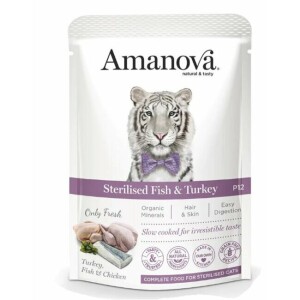 Pâtée naturelle chat stérilisé poisson dinde sans céréales 12 x 85 g amanova