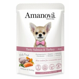 Pâtée naturelle pour chien sans céréales saumon et dinde 12 x 100 g amanova