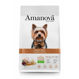 Croquettes chien adult mini petites races poulet frais 2 kg amanova