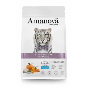 Croquettes chat stérilisé poissons blancs frais 1.5 kg amanova