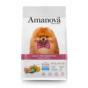 Croquettes chien adult mini peau sensible au saumon frais 2 kg amanova
