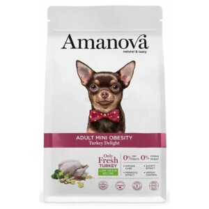 Croquettes chien adult mini surpoids ou obésité dinde fraîche 2 kg amanova