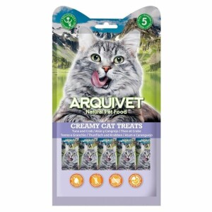 Snacks naturels crémeux pour chat thon crabe 5 x 14 g arquivet