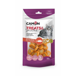 Friandises chat coeurs moelleux saumon poulet 50 g camon