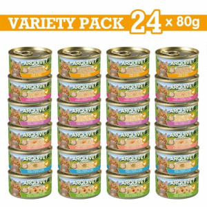 Pack filets de poulet pour chat avec 6 recettes différentes 24 x 80 g arquivet