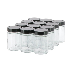 Apiculture.net - Matériel apicole français 12 pots verre 500g (370ml) Modernes avec couvercles Deep - 70 mmNoir