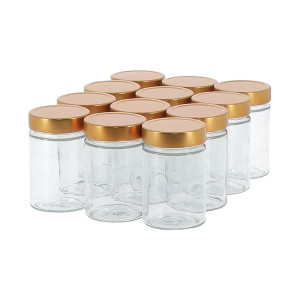 Apiculture.net - Matériel apicole français 12 pots verre 500g (370ml) Modernes avec couvercles Deep - 70 mmCuivré