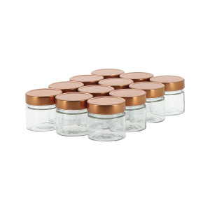 Apiculture.net - Matériel apicole français 12 pots verre 250g Modernes avec couvercles TO 70 Deep - 70 mmCuivré