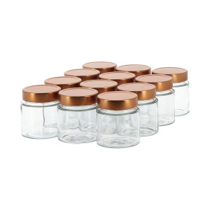 Apiculture.net - Matériel apicole français 12 pots verre 400g Modernes avec couvercles TO 70 Deep - Cuivré