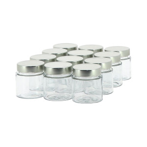 Apiculture.net - Matériel apicole français 12 pots verre 400g Modernes avec couvercles TO 70 Deep - Argenté