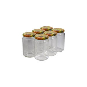 Apiculture.net - Matériel apicole français 300 pots verre 1kg (750ml) avec couvercles TO82 - 94 mmAbeille / Fleur jaune