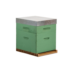 Ecoruche : Ruches Classiques en Bois Ruche colorée Dadant 10 cadres + Hausse & Fond aéré - Olive
