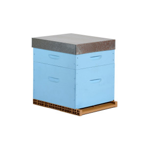 Ecoruche : Ruches Classiques en Bois Ruche colorée Dadant 10 cadres + Hausse & Fond aéré - Azur