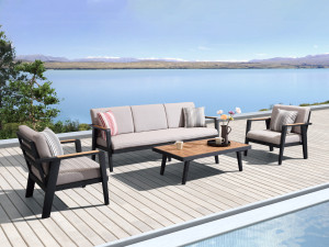 Set mobilier gradina si terasa Higold Emoti, 2 fotolii, canapea 3 locuri si masuta, bej