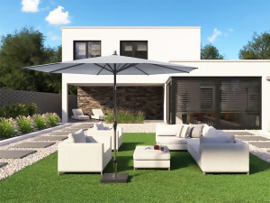 Umbrela terasa Platinum Riva, 3 m, rotunda, gri deschis