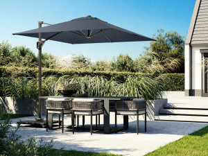 Umbrela terasa Platinum Voyager T1, 3x2 m, dreptunghiulara, antracit, suport granit Ancona negru 90 kg inclus