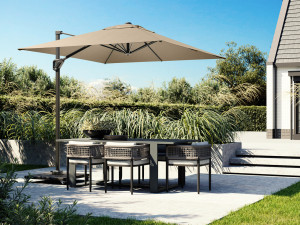 Umbrela terasa Platinum Voyager T1, 3x2 m, dreptunghiulara, bej, suport granit Ancona negru 90 kg inclus