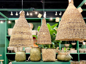 Lampa suspendata din abaca, natural, diametru 62 cm, inaltime 91 cm