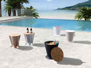 Masa de cafea si frapiera de gradina si terasa Higold Icoo, aluminiu si lemn de tec, alb