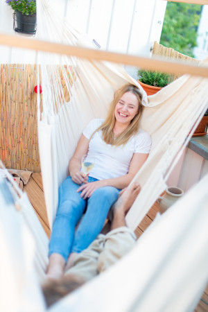 Hamac tip scaun Kingsize La Siesta Habana Latte, bumbac organic, crem