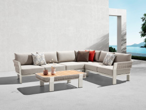 Set mobilier gradina si terasa Higold Borromeo, coltar 5 locuri si masuta, bej, cadru bej