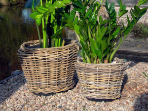 Ghiveci din ratan, natural, diametru 55 cm, inaltime 42 cm