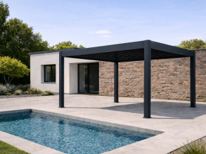 Pergola bioclimatica Aplux Pro electrica cu LED, aluminiu, 3x4 m, antracit